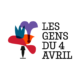 Logo de forme abstraite avec « LES GENS DU 4 AVRIL » à droite, avec des couleurs vives et un design unique qui capture l'esprit du Théâtre Quatre Avril en France. Limbus Studio