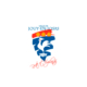 Logo de Jouy-en-Josas avec un coq blanc, un écu bleu, une bannière rouge, des fleurs jaunes, un texte en français et un clin d'œil au patrimoine de la ville qui abrite le Musée de la Toile de Jouy. Limbus Studio