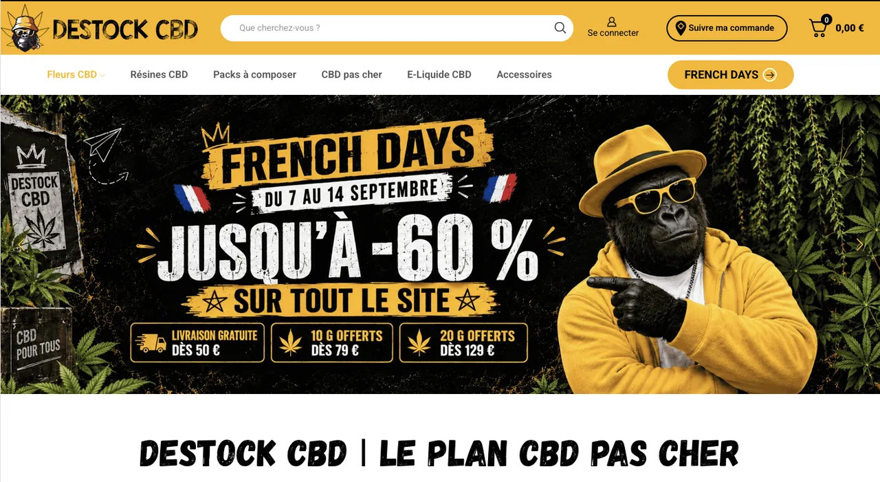 Page d'accueil de la boutique en ligne DestockCBD