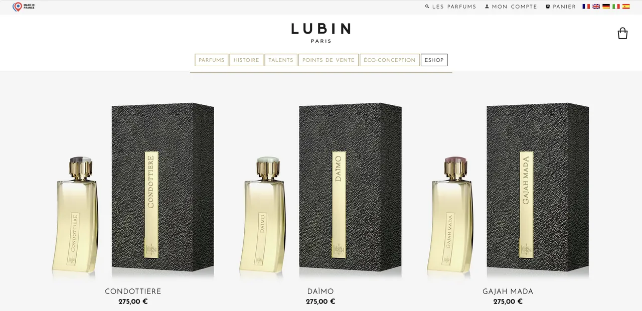 Liste des parfums sur la boutique en ligne Lubin