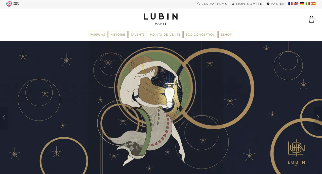 Page d'accueil de la boutique en ligne de la maison de parfum Lubin