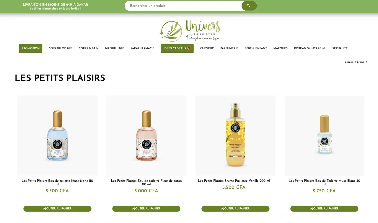 Page de marque du catalogue Univers Cosmetix