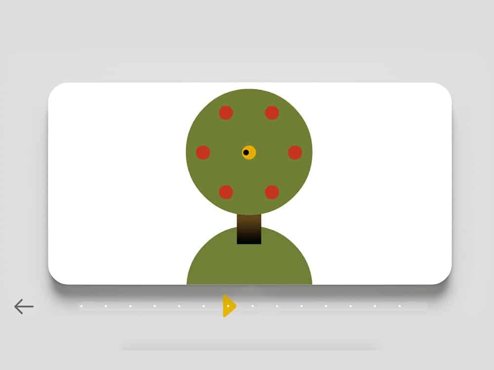 Illustration minimaliste d'un arbre avec un sommet vert rond et des points rouges sur fond blanc, reflétant l'esthétique du design contemporain. Limbus Studio