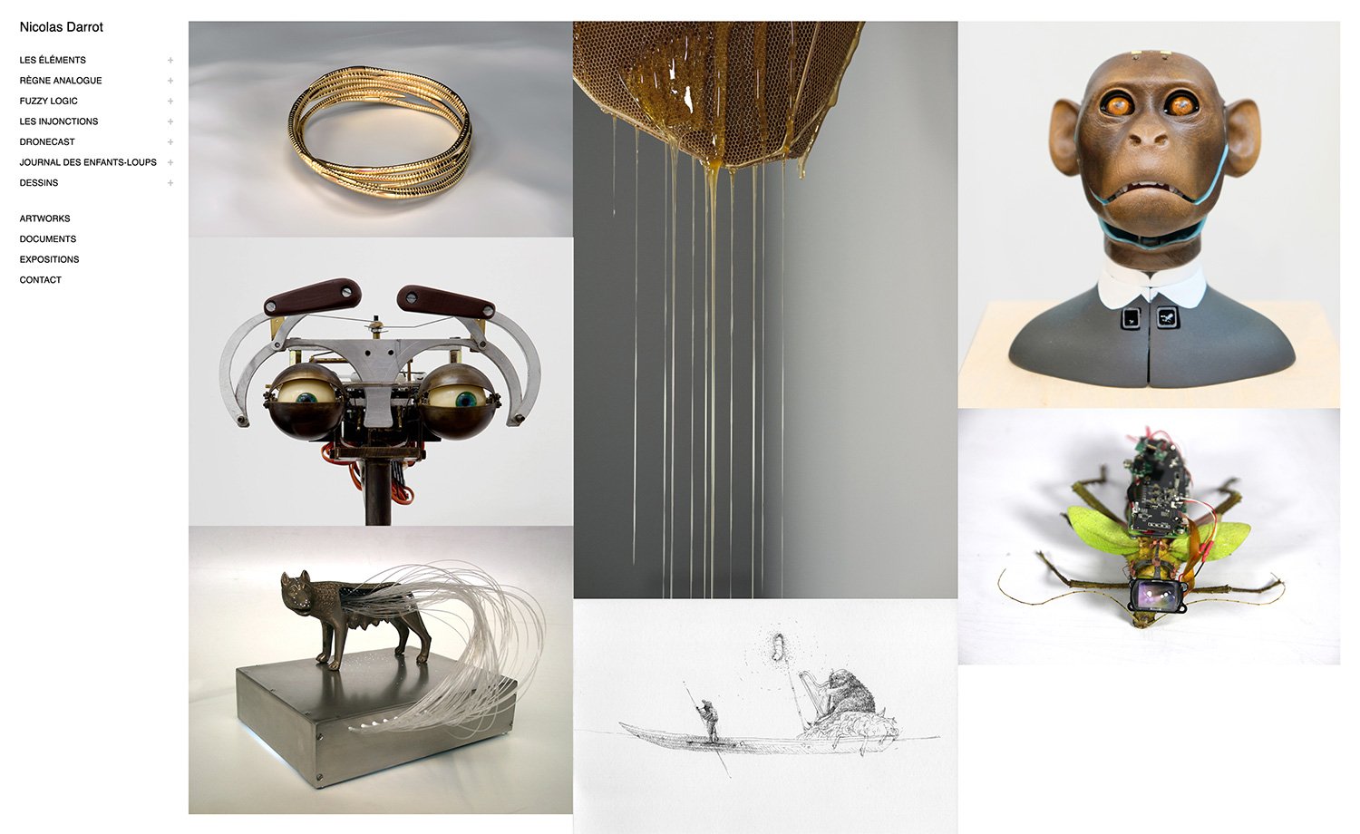 Un collage de sculptures abstraites et de croquis, mêlant harmonieusement une tête de singe, un insecte, une bague et une figure de chat, chaque pièce reflétant l'esprit novateur du design et de la création. Limbus Studio