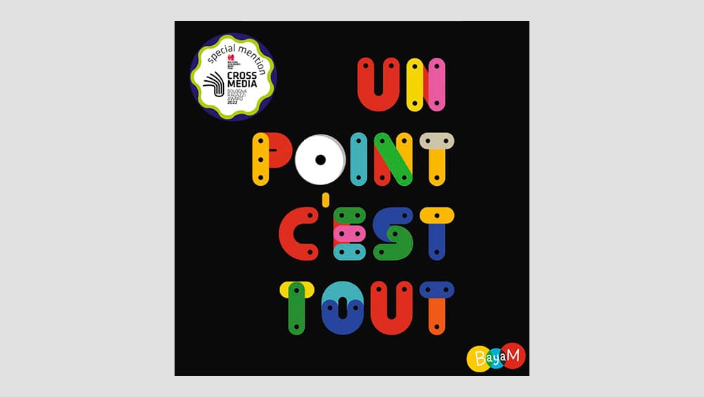 Texte coloré « Un Point C'est Tout » sur un fond noir élégant avec un badge dans le coin gauche, reflétant l'esthétique du design du studio. Limbus Studio