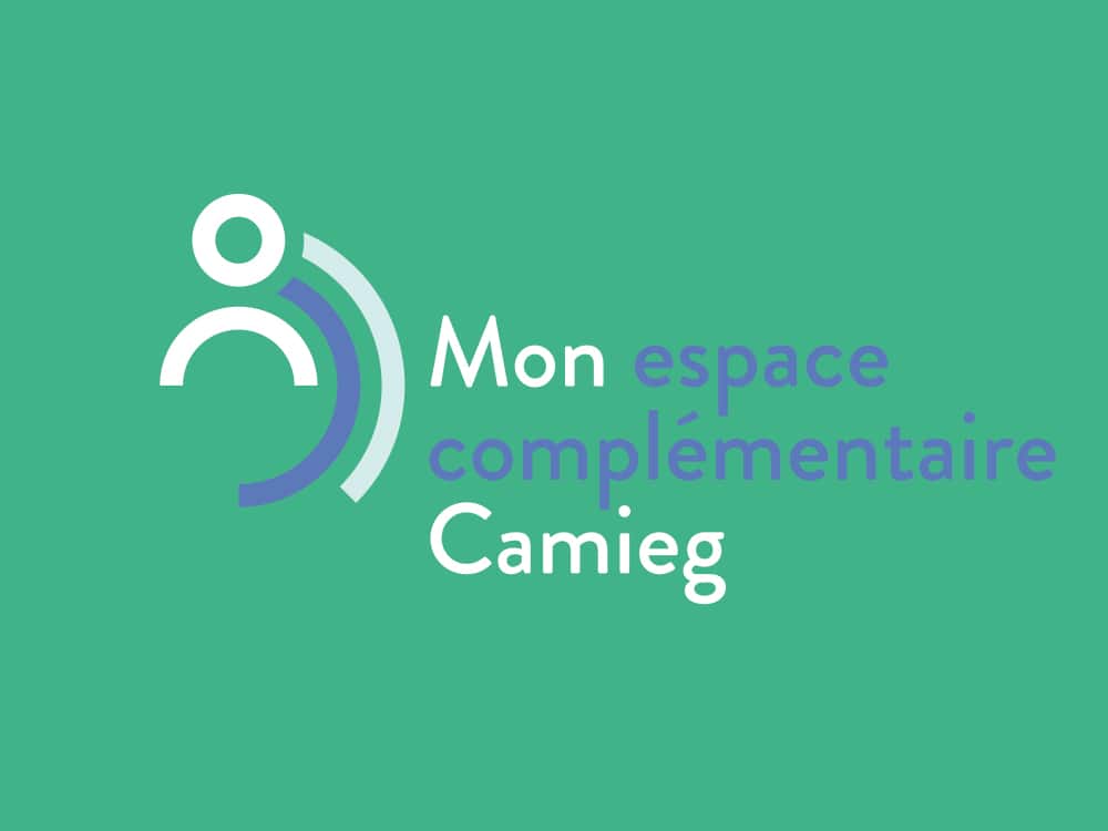 Logo avec personne abstraite et texte : « Mon espace complémentaire Camieg » sur fond vert, parfait pour mettre en valeur l'essence créative de votre agence ou s'intégrer parfaitement dans un thème WordPress. Limbus Studio
