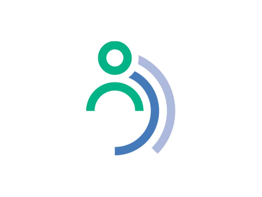 Un design minimaliste mettant en vedette une figure circulaire verte entrelacée de lignes en croissant bleues, évoquant l'image d'une personne avec des ondes sonores, parfait pour enrichir votre thème WordPress. Limbus Studio
