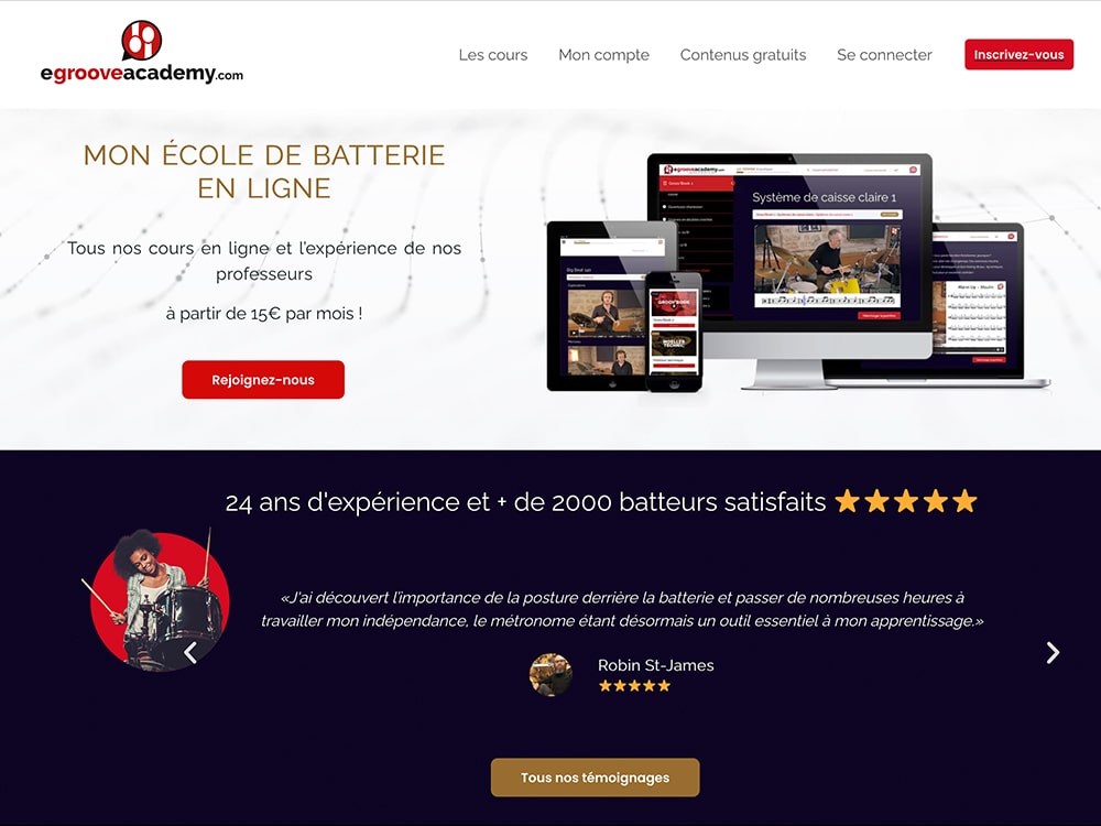 Egrooveacademy.com, conçu de manière experte via WordPress, présente des cours de batterie en ligne et des témoignages élogieux. Bénéficiez d'une navigation fluide sur tous les appareils avec des écrans optimisés pour les ordinateurs portables et les téléphones. Rejoignez-nous pour améliorer vos compétences rythmiques dès aujourd'hui ! Limbus Studio