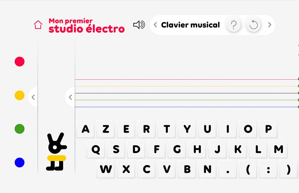 Une interface de clavier musical colorée avec des touches alphabétiques et un personnage mignon sur le côté apporte une touche de créativité comme une création numérique directement issue d'une agence imaginative. Limbus Studio