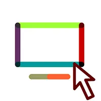 Une forme rectangulaire vibrante et colorée avec une barre de dégradé en dessous et une flèche de curseur sombre indiquant le coin inférieur droit, parfaite pour améliorer votre conception WordPress ou mettre en valeur votre travail créatif dans le cadre d'une agence. Limbus Studio