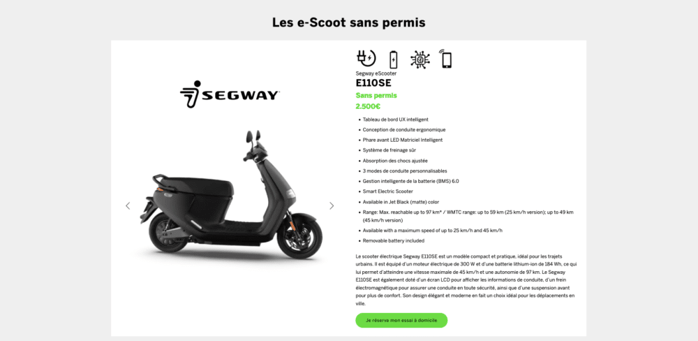 Découvrez le Segway eScooter E110SE, conçu avec brio pour la mobilité urbaine. Doté de fonctionnalités telles qu'une connexion intelligente et un grand espace de rangement, il offre un confort exceptionnel. Idéal pour les déplacements en ville ou les séances en studio, il est disponible dès maintenant à un prix compétitif. Limbus Studio