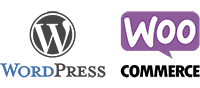 Logos de WordPress et WooCommerce, avec WordPress à gauche et WooCommerce placé de manière créative à droite dans une bulle de dialogue, capturant l'essence d'une agence dynamique. Limbus Studio