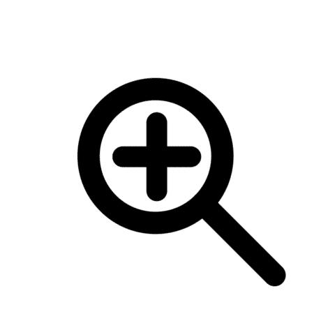 Une élégante icône de loupe noire comportant un signe plus, conçue pour symboliser la fonctionnalité de zoom avant ou de recherche, idéale pour toute création de studio WordPress Boost SEO. Limbus Studio