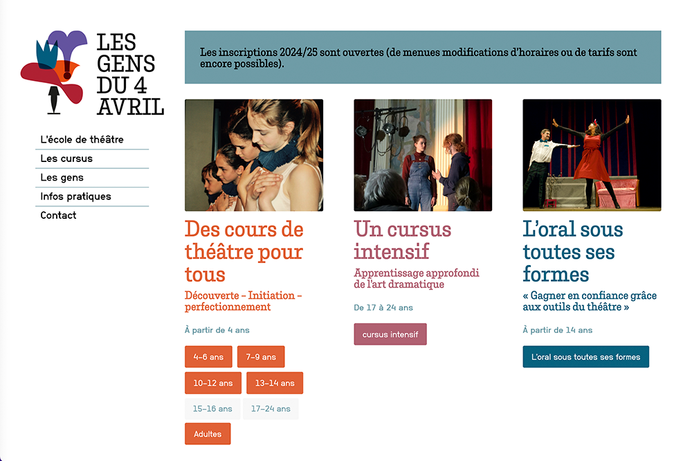 Découvrez nos cours de théâtre dynamiques, magnifiquement conçus sur une page Web colorée conçue par WordPress. Plongez dans des ateliers pour différents groupes d'âge et libérez votre créativité grâce à une expérience en ligne fluide. Limbus Studio