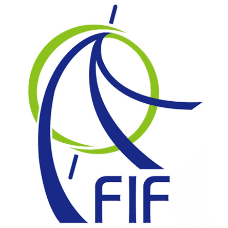 Logo aux formes abstraites stylisées bleues et vertes, comportant les lettres "FIF" représentant la Commande privée : Abonnement Maintenance FIF pour la Fédération des Industries Ferroviaires. Limbus Studio