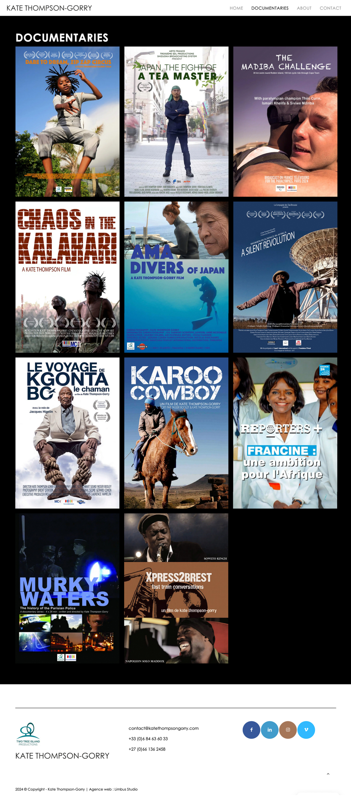 Explorez la grille dynamique de diverses affiches et titres de documentaires sur katethompsongorry.com, le site Web dynamique d'un cinéaste présentant les œuvres de Kate Thompson Gorry. Limbus Studio