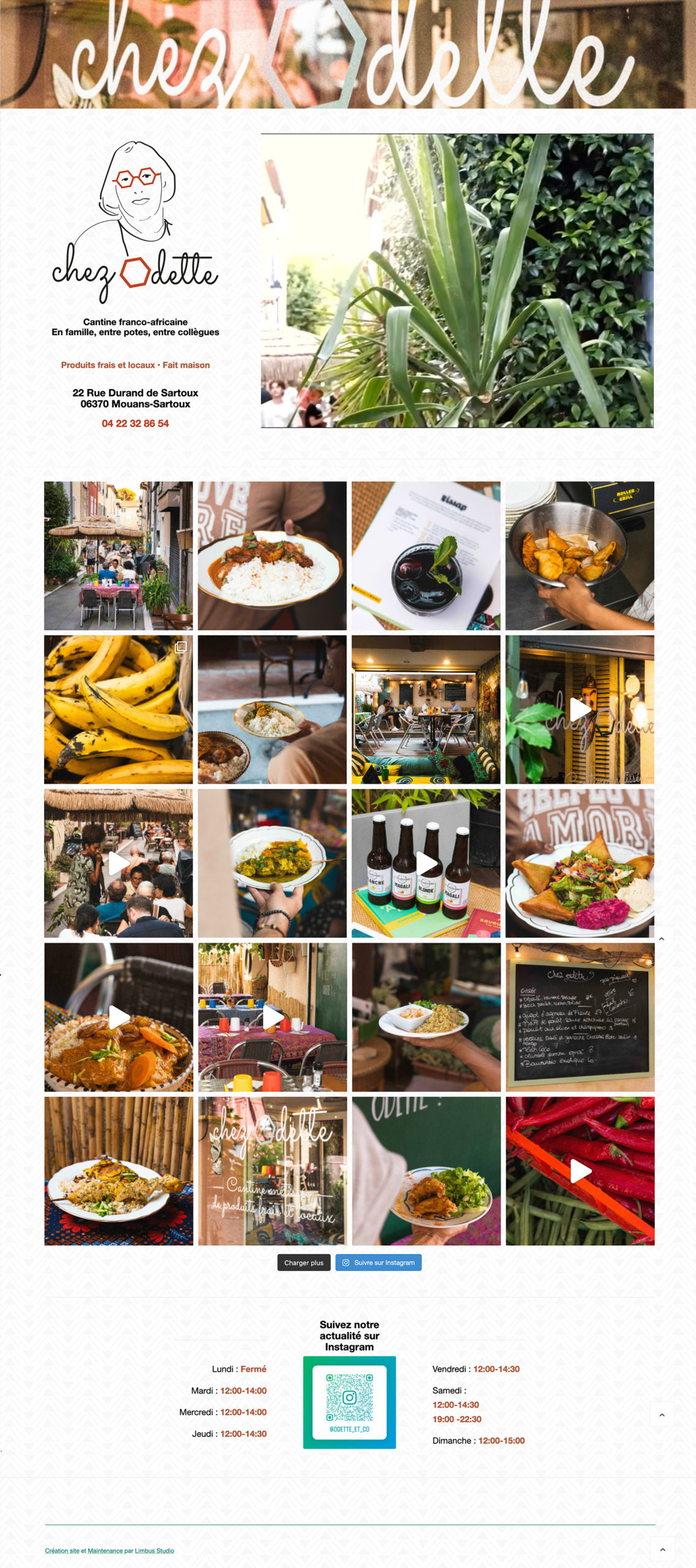 Collage de plats colorés, de boissons et de convives joyeux chez Odette, un restaurant français avec des places en plein air. Découvrez d'autres moments forts sur le site chezodette.com. Limbus Studio