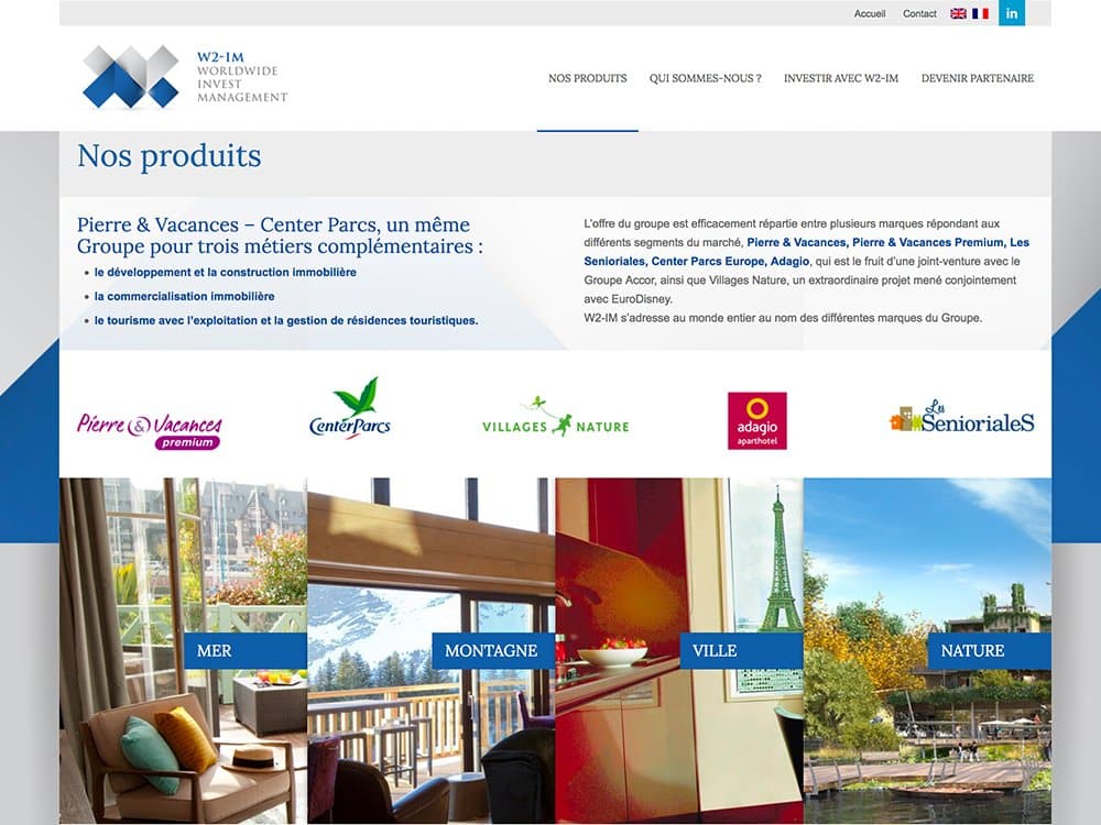 Capture d'écran d'un site Web présentant la superbe création Création, avec des logos d'entreprise élégamment placés au milieu d'images pittoresques de montagnes, d'un lac et d'une cascade. Le design capture la tranquillité de la nature tout en intégrant parfaitement les éléments WordPress. Limbus Studio
