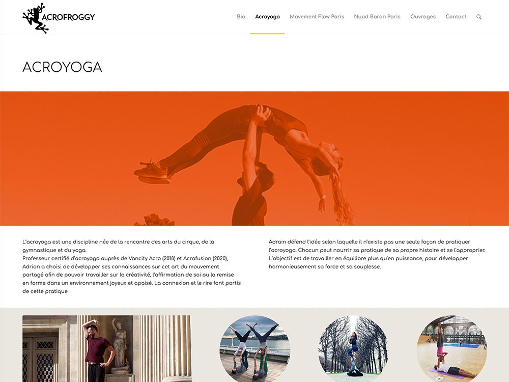 Découvrez un site Web WordPress au design élégant mettant en valeur l'acroyoga, où de superbes images capturent l'art des individus maîtrisant les poses et se soulevant les uns les autres au-dessus de la tête. Parfait pour ceux qui recherchent l'inspiration dans la création harmonieuse d'équilibre et de force. Limbus Studio