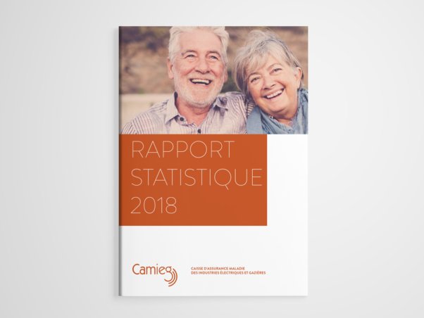 La couverture du « Rapport Statistique 2018 » respire un design chaleureux, mettant en scène un couple de personnes âgées souriantes en arrière-plan, soigneusement conçu par notre agence. Limbus Studio