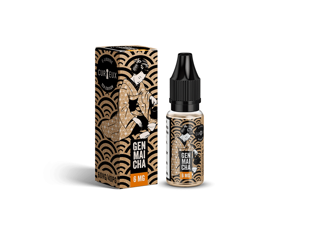 Coffret de e-liquide Genmaicha avec un design de style japonais, conçu avec soin pour capturer une esthétique traditionnelle. Doté d'un flacon étiqueté 6 MG qui respire l'élégance et l'authenticité. Limbus Studio