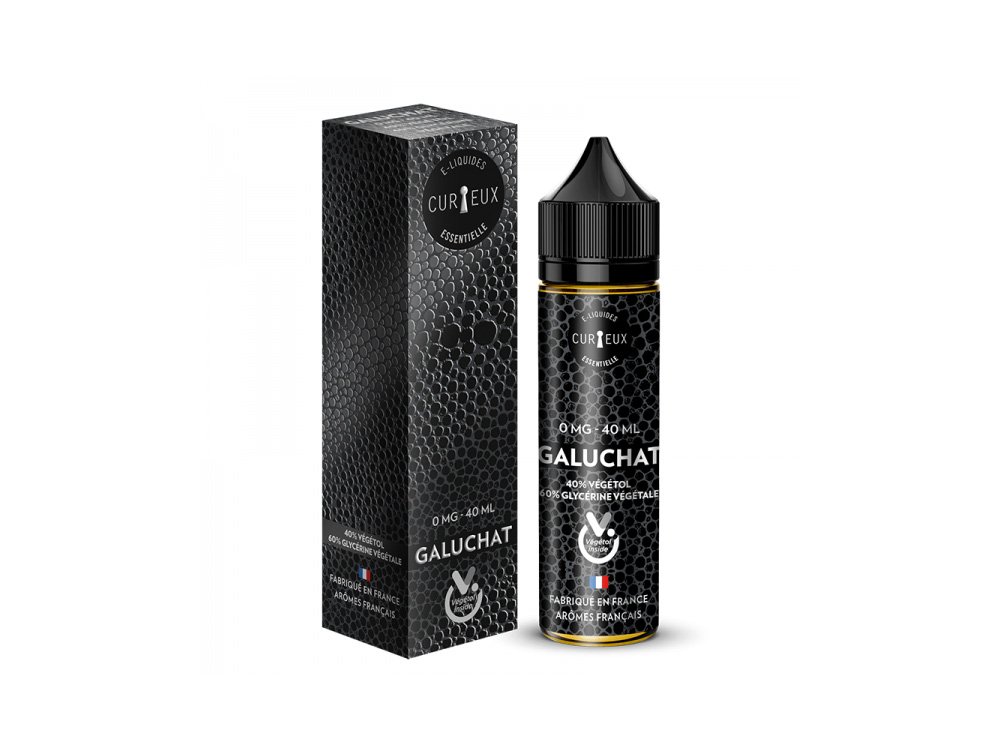 Flacon et coffret e-liquide noir au design hexagonal texturé étiqueté "Galuchat", représentant un drapeau français. Cette création incarne un design raffiné, alliant élégance et détail. Limbus Studio