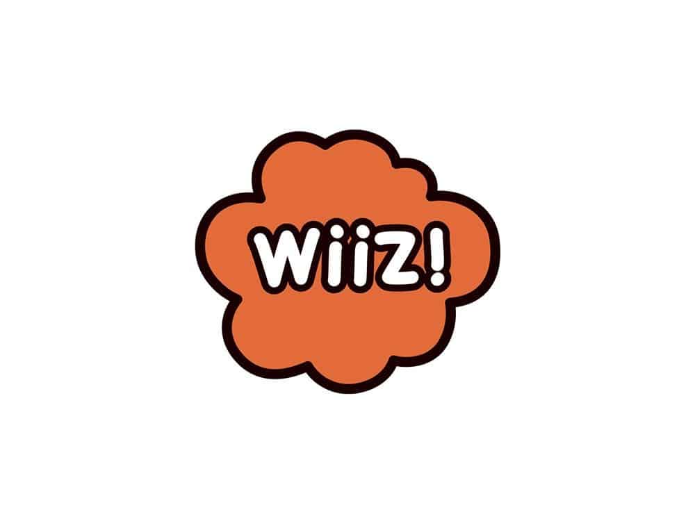 Forme de nuage orange avec le texte « Wiiz! » en lettres blanches bordées de noir, présentant un design ludique parfait pour toute agence créative. Limbus Studio