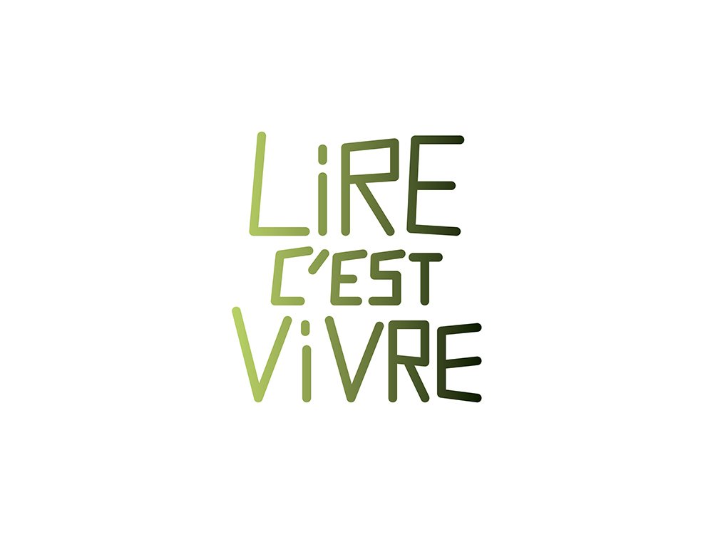 Un texte stylisé vert sur fond blanc dit « Lire c'est vivre » dans une police ludique, incarnant l'esprit de créativité proche d'une agence de création dynamique. Limbus Studio