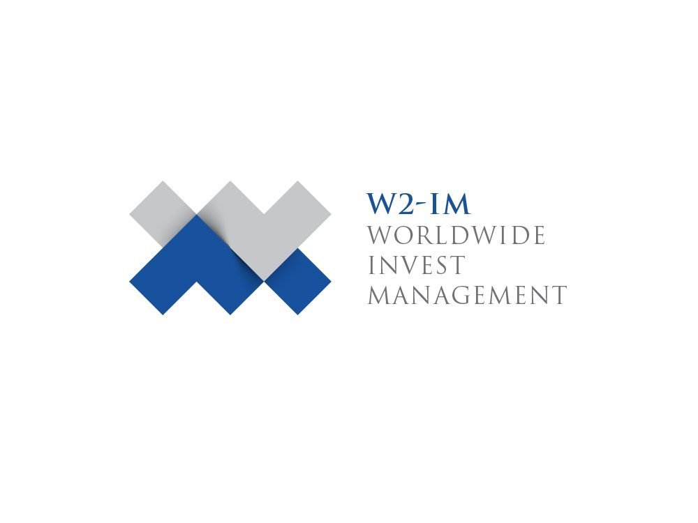 Logo composé de carrés bleus et gris superposés, avec le texte « W2-IM Worldwide Invest Management ». Ce design sophistiqué fait écho aux principes graphiques modernes, incarnant l'essence de la création innovante dans les visuels de gestion d'investissement. Limbus Studio