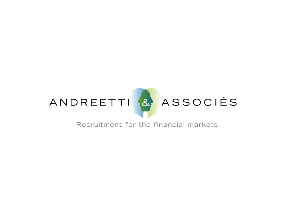 Logo pour Andreetti & Associés, réalisé avec une esthétique de création en studio, présentant un design de silhouette et le texte « Recrutement pour les marchés financiers. Limbus Studio