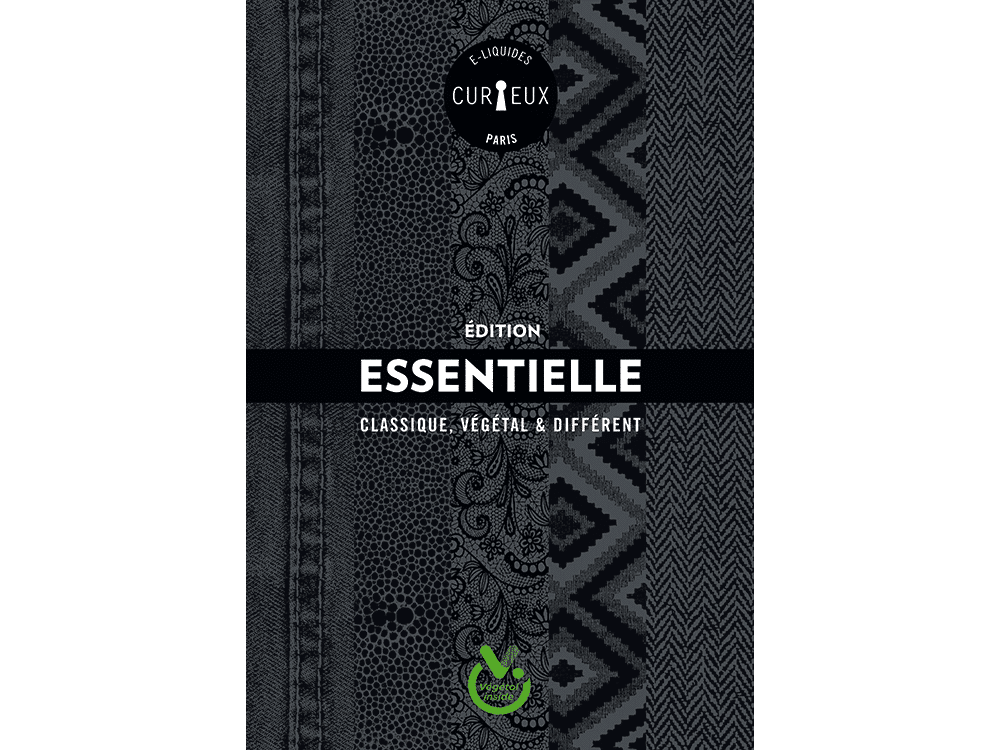 Le motif géométrique noir et gris avec le texte « Curieux Paris Essentielle », complété par une icône de pomme verte, incarne l'esthétique moderne de la création du studio. Limbus Studio
