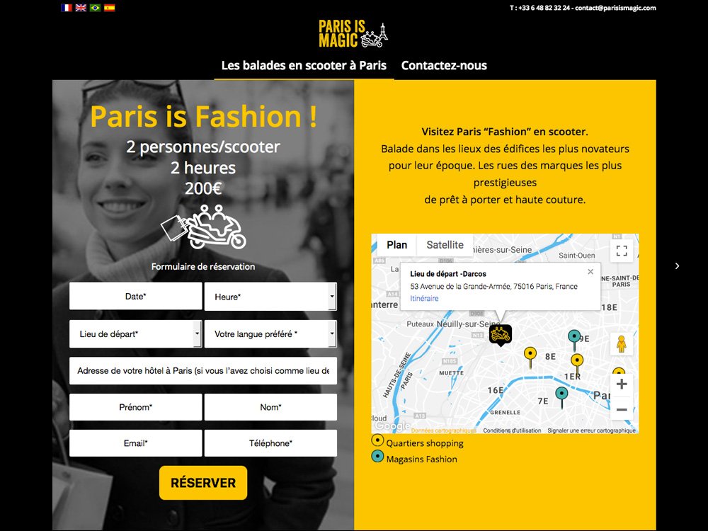 Explorez Paris comme jamais auparavant avec nos circuits en scooter, conçus sur une plateforme WordPress élégante. Réservez sans effort votre aventure en utilisant notre formulaire convivial, explorez la ville avec la carte interactive et trouvez toutes les coordonnées nécessaires pour une expérience fluide. Limbus Studio