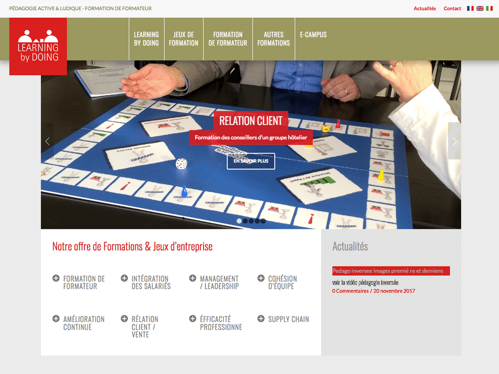 L'interface du site intègre de manière transparente des éléments de conception Web, mettant en valeur un jeu de société destiné à la formation à la relation client. Il propose un menu de navigation intuitif et une section d'actualités dynamique, offrant une expérience utilisateur attrayante. Limbus Studio