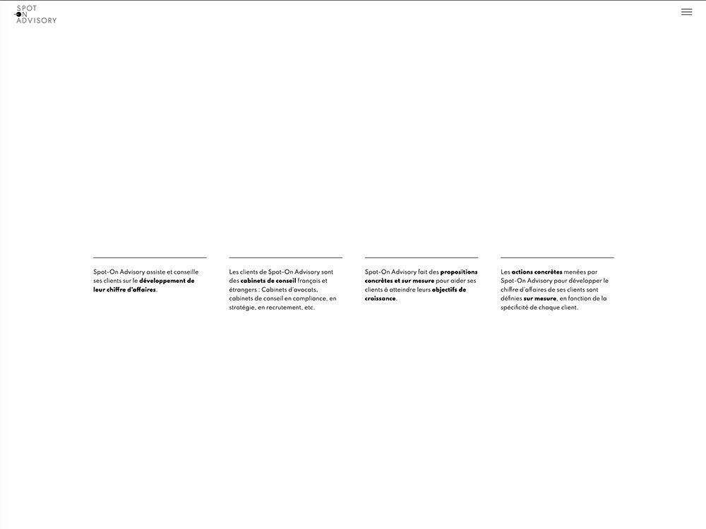 Un site Web minimaliste conçu par notre studio met l'accent sur sa mission, ses domaines d'expertise et ses engagements uniques en trois colonnes, intégrant de manière transparente WordPress pour une fonctionnalité optimale. Limbus Studio